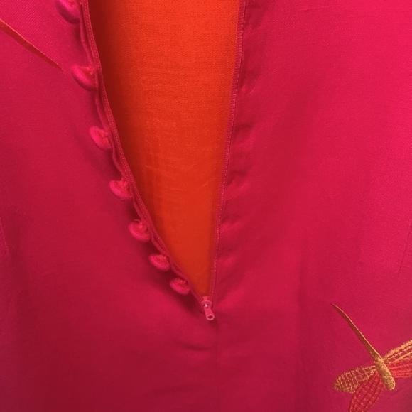 Talbots pink sheath dress with orange dragon fly embroidered print size 8 - Picture 7 of 8